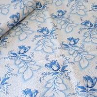 Bauernbettwäsche, Bettbezug mit Tulpen und Blättern, blau weiß, Bauernstoff Vintage Bettwäsche Landhaus Bild 2