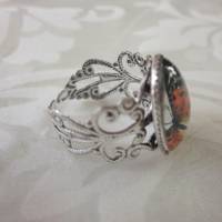 Ring mit Schmetterling Cabochon Orange "Stella" romantisch verschnörkelt Vintage Stil Geschenkidee Bild 2