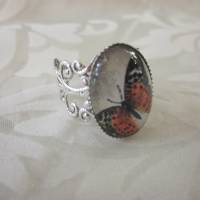 Ring mit Schmetterling Cabochon Orange "Stella" romantisch verschnörkelt Vintage Stil Geschenkidee Bild 3