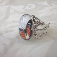 Ring mit Schmetterling Cabochon Orange "Stella" romantisch verschnörkelt Vintage Stil Geschenkidee Bild 7