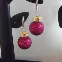Weihnachtskugel-Ohrringe, Christbaumkugeln, Weihnachtskugeln, Ohrringe Pink Glitzer Bild 1