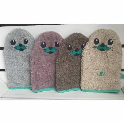 Waschhandschuh Seerobbe * Waschlappen Robbie * Geschenk zur Geburt Taufe Geburtstag * personalisierbar mit Namen * 
