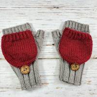 Fingerlose Handschuhe mit Kappe aus Bio-Wolle für Kleinkinder, zweifarbig Bild 1