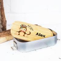 Lunchbox personalisiert, Brotdose für Kinder bedruckt mit Name, Brotbox für Kindergarten, Edelstahldose mit Bambusdeckel Bild 5