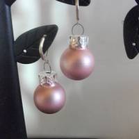 Weihnachtskugel-Ohrringe, Christbaumkugeln, Weihnachtskugeln, Ohrringe rosa matt Bild 1