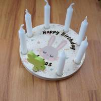 Geburtstagskranz aus Holz, mit 8 Löchern kompatibel zu Grimm, Tischdekoration für Kindergeburtstag,Motiv: Hase Bild 6