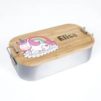 Lunchbox personalisiert, Brotdose für Kinder bedruckt mit Name, Brotbox für Kindergarten, Edelstahldose mit Bambusdeckel Bild 3