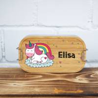 Lunchbox personalisiert, Brotdose für Kinder bedruckt mit Name, Brotbox für Kindergarten, Edelstahldose mit Bambusdeckel Bild 7