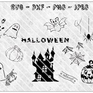 SVG - DXF - Datei - Halloween - RIP - Plotterdatei - Schloss - Geist - Spinne - Spinnennetz - Gespenst - Kürbis - Fleder Bild 1