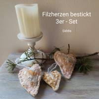Filzherzen-Weihnachtsdeko-3 -Set, hellbraun/weiß Bild 1
