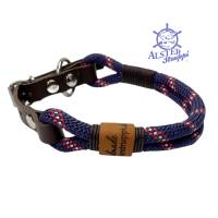 Hundehalsband, verstellbar, blau, rot, braun, weiß, Leder und Schnalle Bild 1