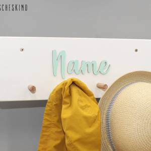 Kindergarderobe mit Namen - Wand Garderobe für Kinder weiß Buche - personalisiert Wunschname mint Bild 1