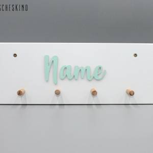 Kindergarderobe mit Namen - Wand Garderobe für Kinder weiß Buche - personalisiert Wunschname mint Bild 3