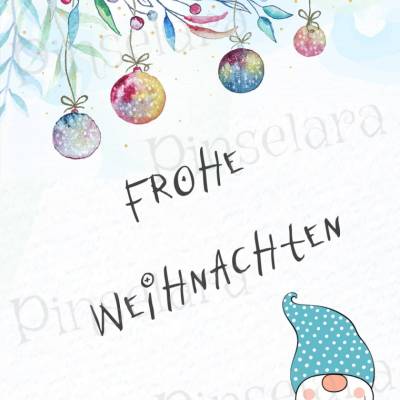 Frohe Weihnachten Karte, Digitaler Download, Weihnachtskarte, Motiv Zwerg