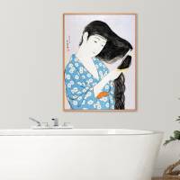 Japanische Kunst - Holzschnitt 1920 -  Frau kämmt ihre Haare - Kosmetik - Kunstdruck Poster Vintage Bild 2