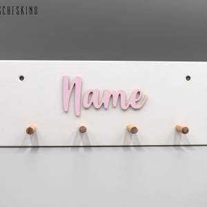 Kindergarderobe mit Namen - Wand Garderobe für Kinder weiß Buche - personalisiert Wunschname rosa Bild 3