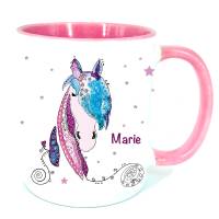Tasse Pferd Name, personalisierte Geschenke,  Pferdetasse rosa für Mädchen, Kinder-Becher rosa Bild 1