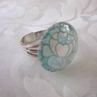 Cabochon Ring Blumen Motiv Hellblau "Aqua" Geschenkidee für Frauen Bild 2