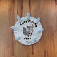Geburtstagskranz aus Holz, mit 8 Löchern kompatibel zu Grimm Tischdekoration für Kindergeburtstag, Kerzenring, Waschbär Bild 6