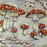 WINTERLICHE FLIEGENPILZE - Verschneite Pilze und Beeren auf Galeriekeilrahmen 3,8mm dick mit goldfarbigen Effekten Bild 3