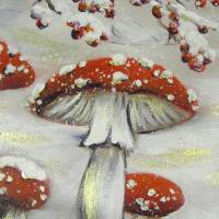 WINTERLICHE FLIEGENPILZE - Verschneite Pilze und Beeren auf Galeriekeilrahmen 3,8mm dick mit goldfarbigen Effekten Bild 4