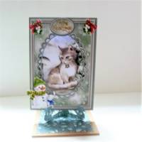 Geldgeschenk Weihnachtskarten 2 Stk. Katze Hund mit Kartenständer Bild 3