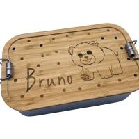 Brotdose Brotbox Lunchbox Blechdose Name Kindergarten Bambus Deckel Kind Taufe Weihnachten personalisiert Geschenk Bild 1