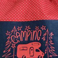 Stoffbeutel Camping Wohnmobil, Einkaufstasche Urlaub, Einkaufsbeutel, Geschenk für Camper, WOMO, Jeans blau/rot Bild 4