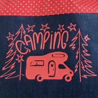 Stoffbeutel Camping Wohnmobil, Einkaufstasche Urlaub, Einkaufsbeutel, Geschenk für Camper, WOMO, Jeans blau/rot Bild 5