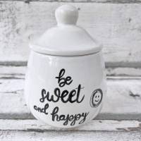 Zuckerdose "be sweet and happy" aus Keramik,handbemalt Bild 1