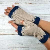 Fingerlose Handschuhe, gemusterte Armstulpen aus Wolle (Bio) gestrickt Bild 2