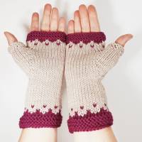 Fingerlose Handschuhe, gemusterte Armstulpen aus Wolle (Bio) gestrickt Bild 6