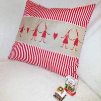 Kissenhülle, Wichtel, Zwerge, Weihnachten, rot-weiß, Baumwolle, 40x40cm Bild 2