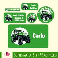 Schulstarter-Set | Traktor - grün - 50 teilig, Namensaufkleber, Stifteaufkleber, Schuletiketten Bild 1