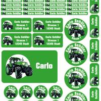 Schulstarter-Set | Traktor - grün - 50 teilig, Namensaufkleber, Stifteaufkleber, Schuletiketten Bild 2