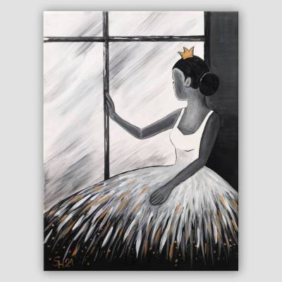 Monochrome Tänzerin (Prinzessinnen Version) handgemalt - Einzelstück, 40x30cm