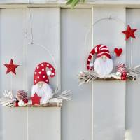 Türkranz* mit Wichtel-Zwerg auf Ast, rote Weihnachts-Fensterdeko für den Advent Bild 5