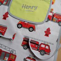 Schürze mit Namen für Kinder, Handgefertigt aus Baumwollstoff, Feuerwehr Autos Bild 7