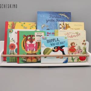 Kinderregal - Bücherregal für Kinder weiß Stange Buche Wandregal, skandinavisch, montessori Bild 2