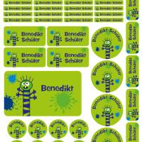 Schulstarter-Set | Farbklecks Monster - grün - 50 teilig, Namensaufkleber, Stifteaufkleber, Schuletiketten Bild 2