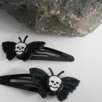 Schmetterlinge  Haarspange Skull Stoff  Totenkopf schwarz Bild 1