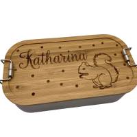 Brotdose Brotbox Lunchbox Blechdose Name Kindergarten Bambus Deckel Kind Taufe Weihnachten personalisiert Geschenk Bild 1