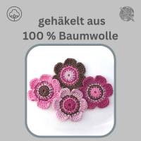 4 x Häkelblume Aufnäher, Häkelapplikation Blumen, Blüten gehäkelt in rosa pink Bild 6