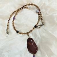 Halskette Y-Collier mit Mookait bordeaux an Perlen camel Unikat handmade Geschenk für sie Weihnachtsgeschenk Bild 4