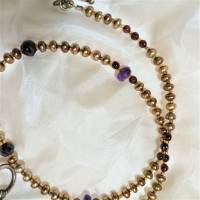 Halskette Y-Collier mit Mookait bordeaux an Perlen camel Unikat handmade Geschenk für sie Weihnachtsgeschenk Bild 5