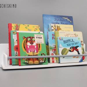 Kinderregal - Bücherregal für Kinder weiß Stange grau Wandregal, skandinavisch, montessori Bild 1