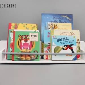 Kinderregal - Bücherregal für Kinder weiß Stange grau Wandregal, skandinavisch, montessori Bild 2