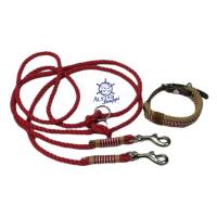 Leine Halsband Set verstellbar, natur, rot, weiß, beige, für kleine Hunde, Wunschlänge Bild 2
