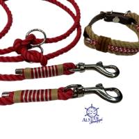 Leine Halsband Set verstellbar, natur, rot, weiß, beige, für kleine Hunde, Wunschlänge Bild 3