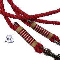 Leine Halsband Set verstellbar, natur, rot, weiß, beige, für kleine Hunde, Wunschlänge Bild 6